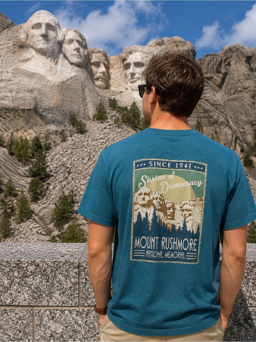 Mount Rushmore T-shirt Men’s Large Teal Graphic Tee Prairie Mountain